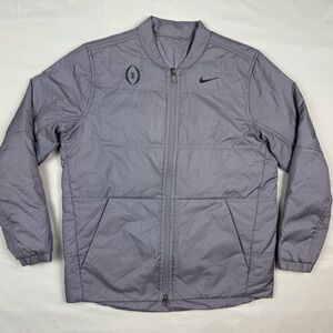 Nike Men’s Quilted Puffer Jacket Sz Large Grey Full Zip Embroidered Football